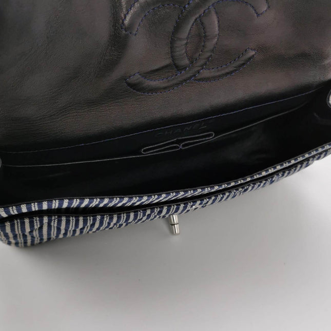 Sold Chanel Classic Flap 2008 Medium Blue Canvas Stripes