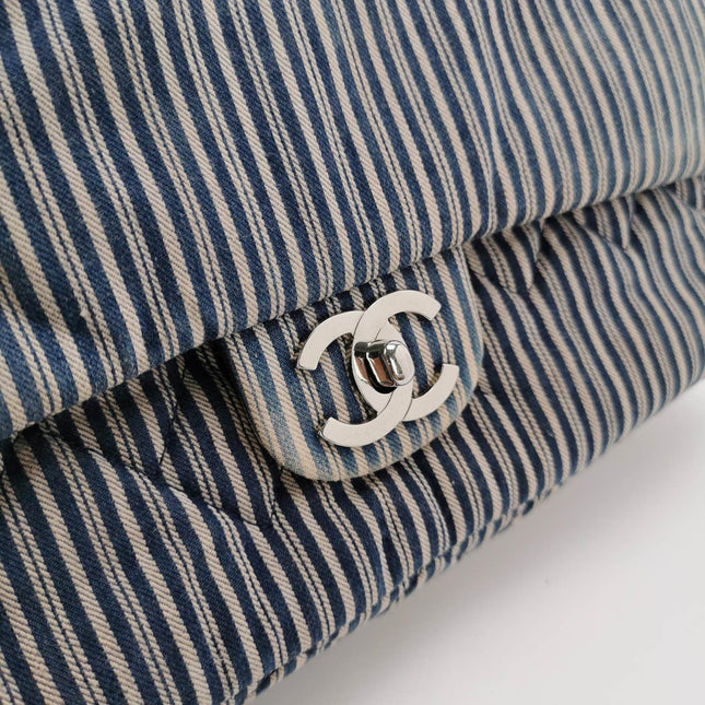 Sold Chanel Classic Flap 2008 Medium Blue Canvas Stripes