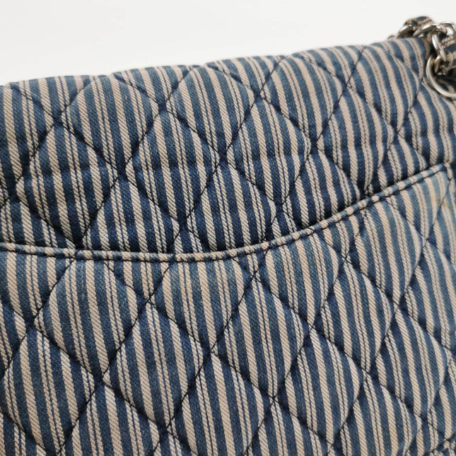 Sold Chanel Classic Flap 2008 Medium Blue Canvas Stripes
