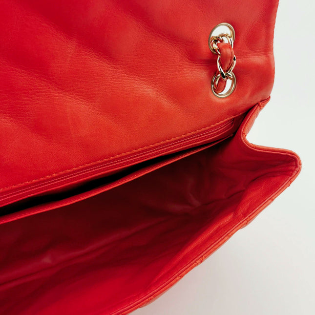 Chanel Classic Flap Maxi Orange Leather Giant CC Logo