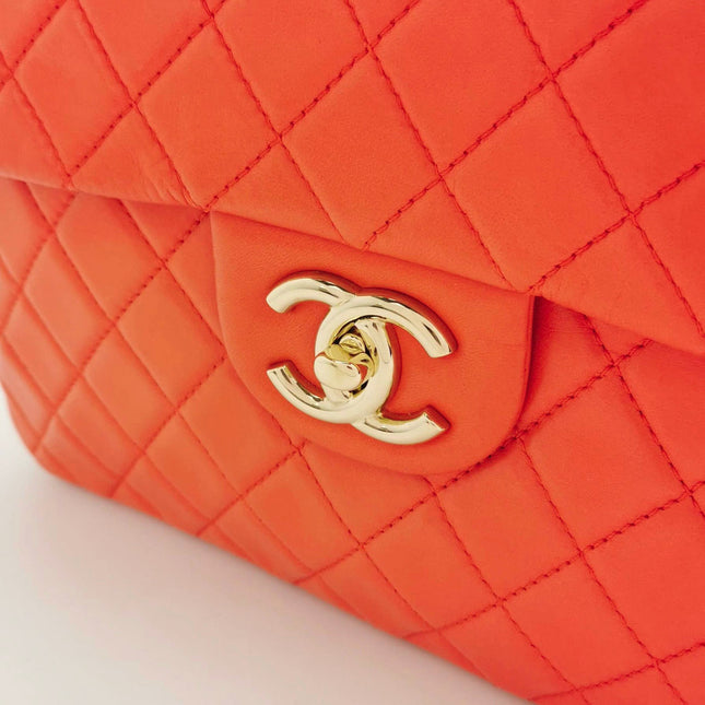 Chanel Classic Flap Maxi Orange Leather Giant CC Logo