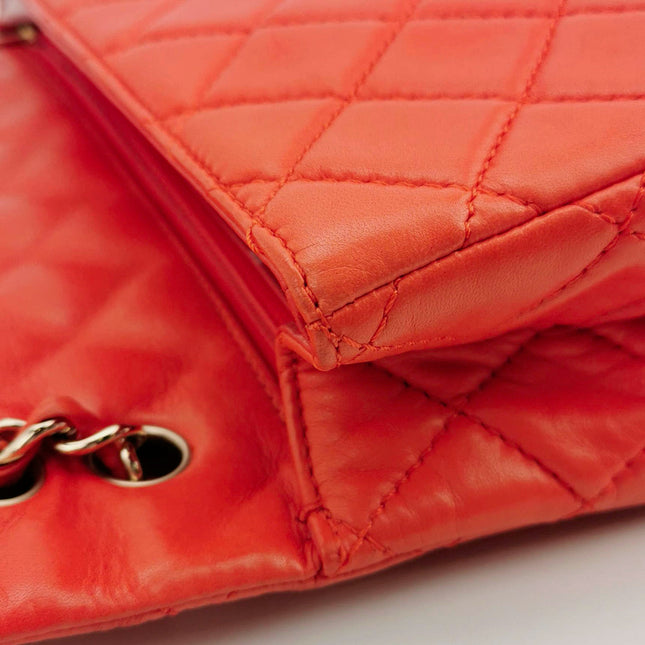 Chanel Classic Flap Maxi Orange Leather Giant CC Logo
