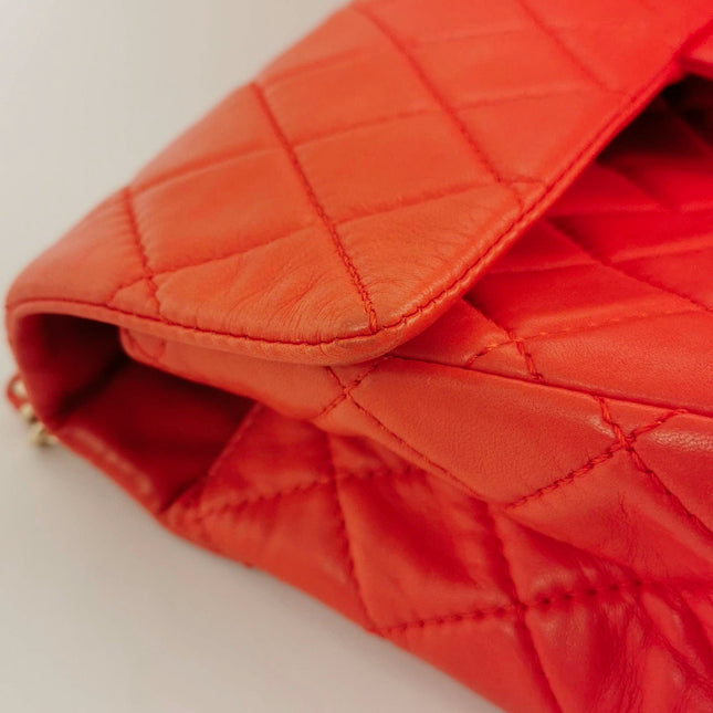 Chanel Classic Flap Maxi Orange Leather Giant CC Logo