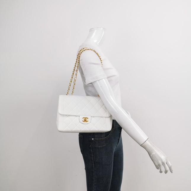 Sold Chanel Classic Flap 1996 White Leather 24k Gold Plated Giant CC Logo