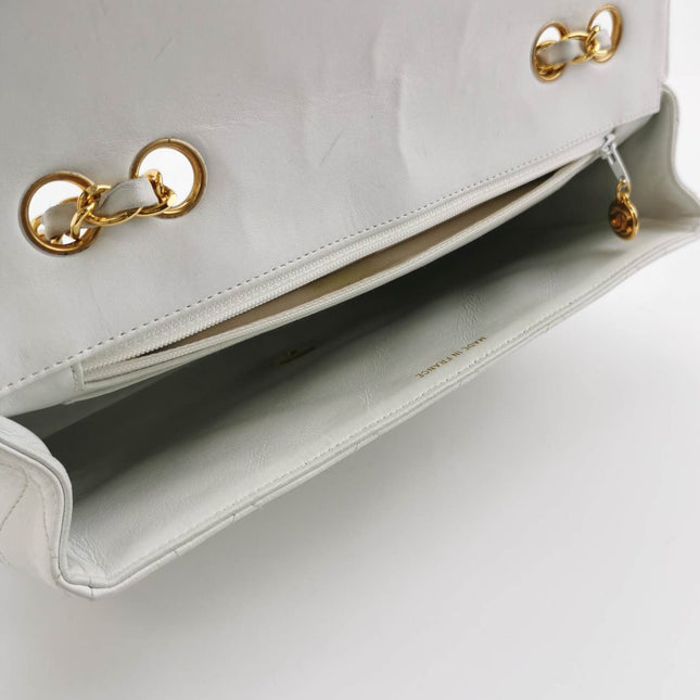 Sold Chanel Classic Flap 1996 White Leather 24k Gold Plated Giant CC Logo