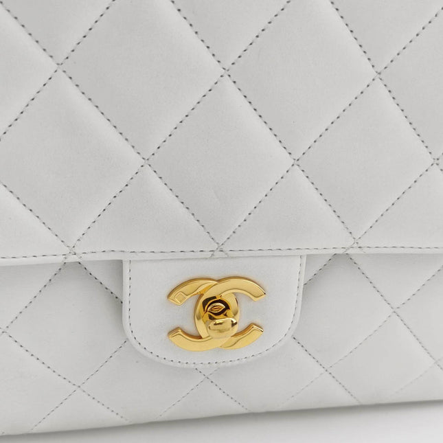 Sold Chanel Classic Flap 1996 White Leather 24k Gold Plated Giant CC Logo