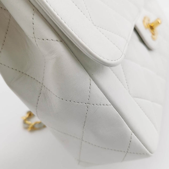 Sold Chanel Classic Flap 1996 White Leather 24k Gold Plated Giant CC Logo