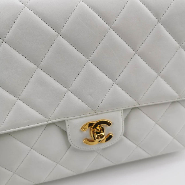 Sold Chanel Classic Flap 1996 White Leather 24k Gold Plated Giant CC Logo
