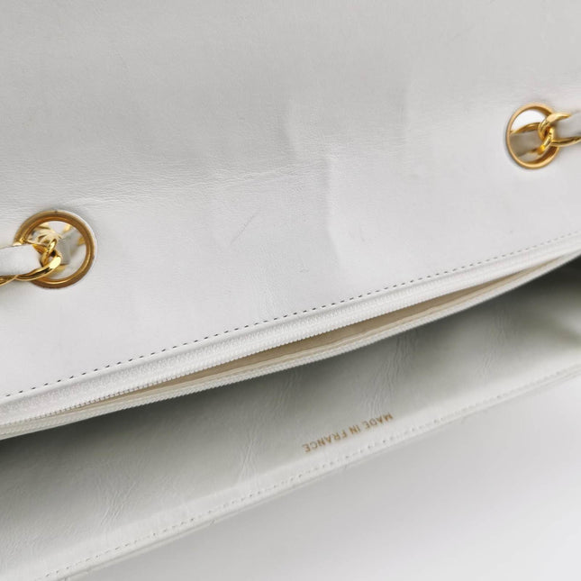Sold Chanel Classic Flap 1996 White Leather 24k Gold Plated Giant CC Logo