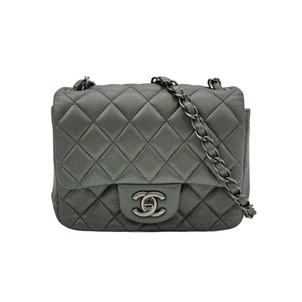 Chanel Classic Flap Square 2014 Metallic Grey Lambskin Leather Bag-Luxbags