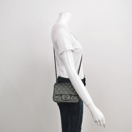 Sold Chanel Classic Flap Square 2014 Metallic Grey Lambskin Leather Bag