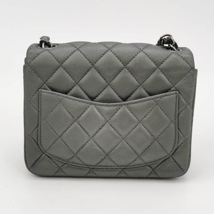 Sold Chanel Classic Flap Square 2014 Metallic Grey Lambskin Leather Bag