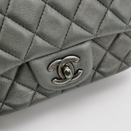 Sold Chanel Classic Flap Square 2014 Metallic Grey Lambskin Leather Bag