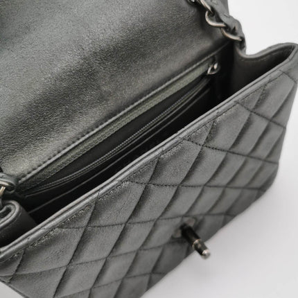 Sold Chanel Classic Flap Square 2014 Metallic Grey Lambskin Leather Bag
