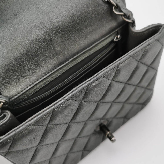 Sold Chanel Classic Flap Square 2014 Metallic Grey Lambskin Leather Bag