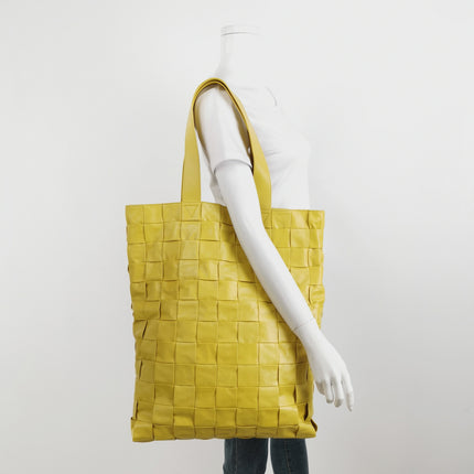 Bottega Veneta Cabat Vertical Yellow Shiny Calfskin Leather Tote Bag
