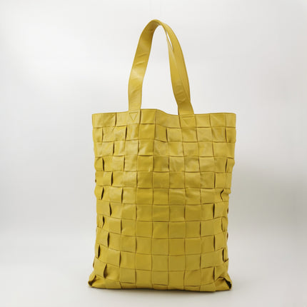 Bottega Veneta Cabat Vertical Yellow Shiny Calfskin Leather Tote Bag