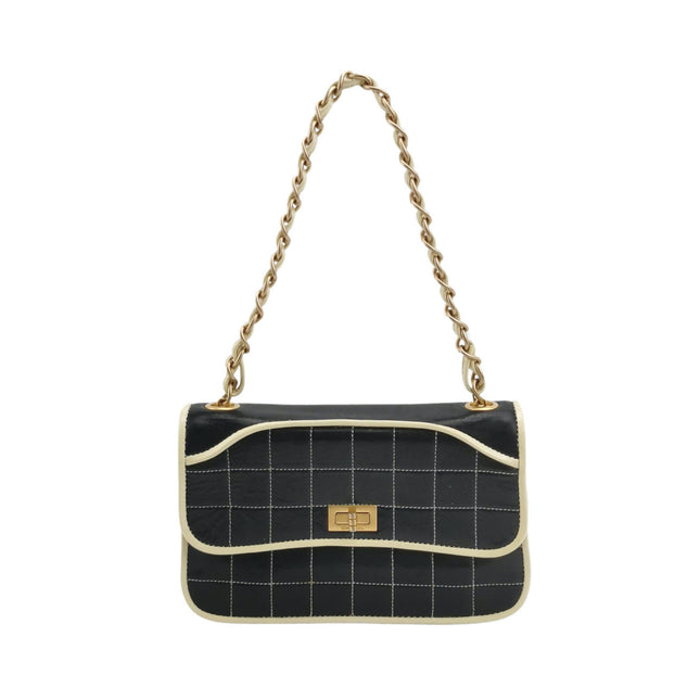 Chanel Chocolate Bar 2002 Medium Black Leather Shoulder Bag-Luxbags