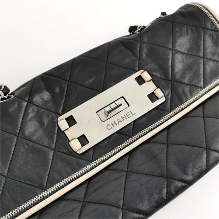 Sold Chanel East West Mademoiselle Flap Bag 2008 Medium Black Leather Shoulder Bag