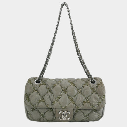 Chanel 2011 Paris-Byzance Tweed On Stitch Nylon Quilted Flap Bag Grey-Luxbags