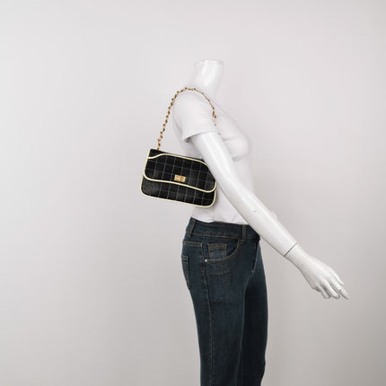 Sold Chanel Chocolate Bar 2002 Medium Black Leather Shoulder Bag