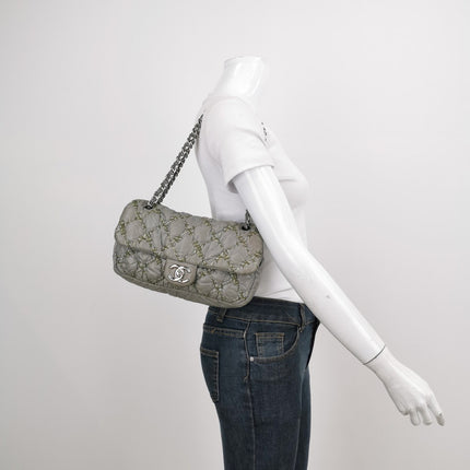 Sold Chanel 2011 Paris-Byzance Tweed On Stitch Nylon Quilted Flap Bag Grey