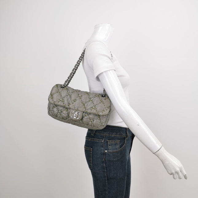 Sold Chanel 2011 Paris-Byzance Tweed On Stitch Nylon Quilted Flap Bag Grey