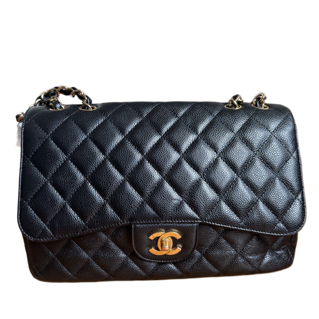 Chanel Classic Flap Jumbo Black Caviar Leather Single Flap 24k Gold Hardware 2008-Luxbags