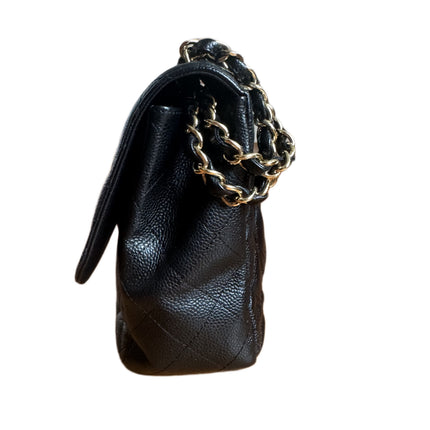 Chanel Classic Flap Jumbo Black Caviar Leather Single Flap 24k Gold Hardware 2008