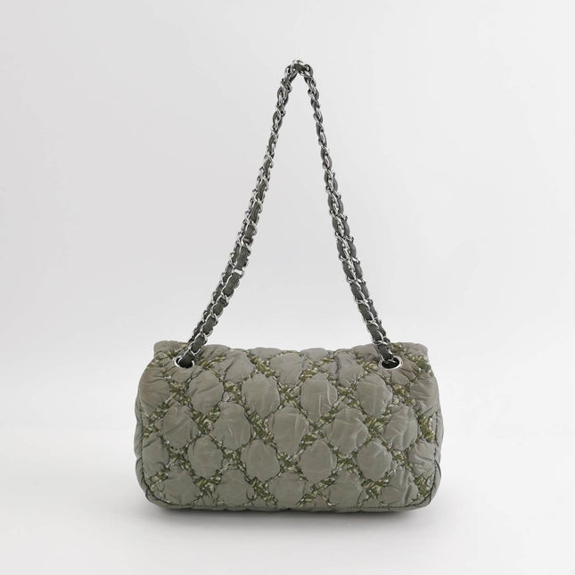 Sold Chanel 2011 Paris-Byzance Tweed On Stitch Nylon Quilted Flap Bag Grey