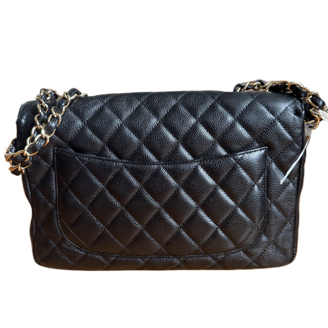 Chanel Classic Flap Jumbo Black Caviar Leather Single Flap 24k Gold Hardware 2008