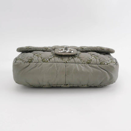 Sold Chanel 2011 Paris-Byzance Tweed On Stitch Nylon Quilted Flap Bag Grey