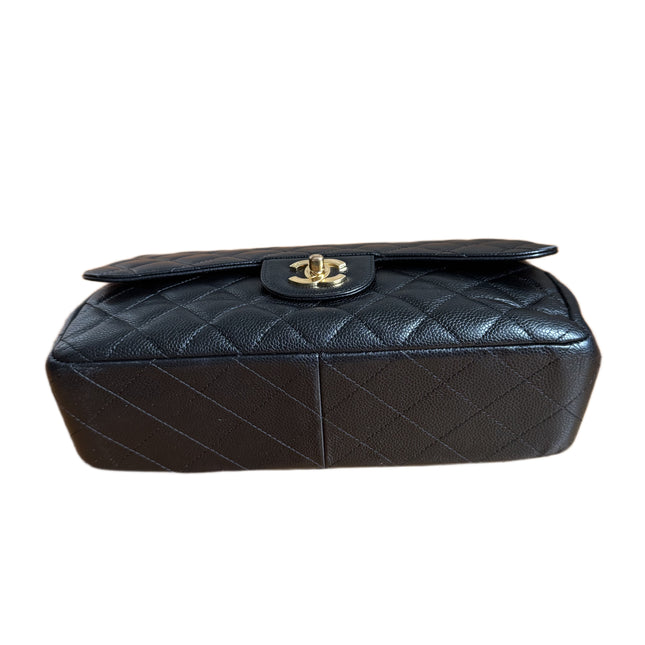 Chanel Classic Flap Jumbo Black Caviar Leather Single Flap 24k Gold Hardware 2008