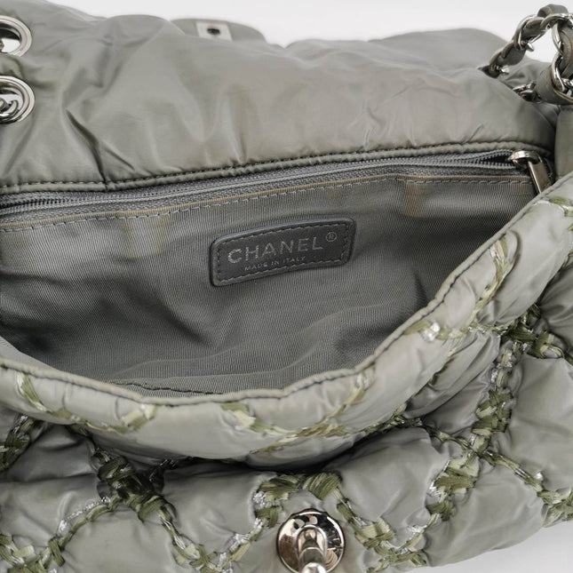 Sold Chanel 2011 Paris-Byzance Tweed On Stitch Nylon Quilted Flap Bag Grey