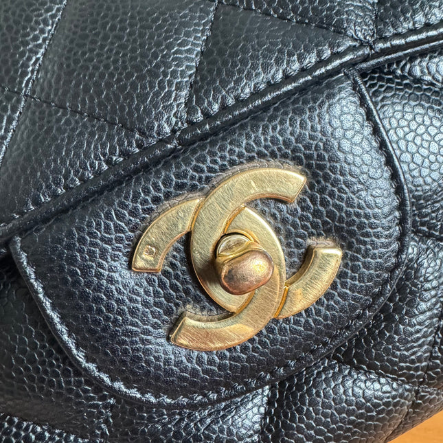 Chanel Classic Flap Jumbo Black Caviar Leather Single Flap 24k Gold Hardware 2008