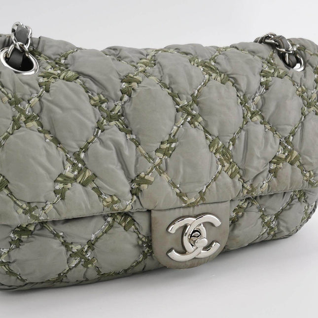 Sold Chanel 2011 Paris-Byzance Tweed On Stitch Nylon Quilted Flap Bag Grey