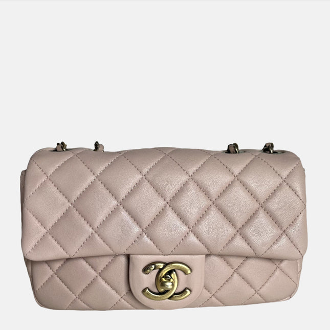 Sold Chanel Classic Flap 2014-2015 Beige Lambskin Leather Mini Crossbody Bag
