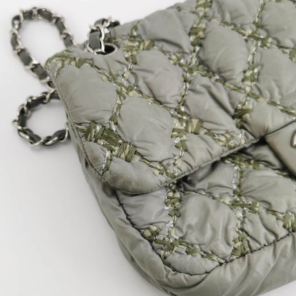 Sold Chanel 2011 Paris-Byzance Tweed On Stitch Nylon Quilted Flap Bag Grey