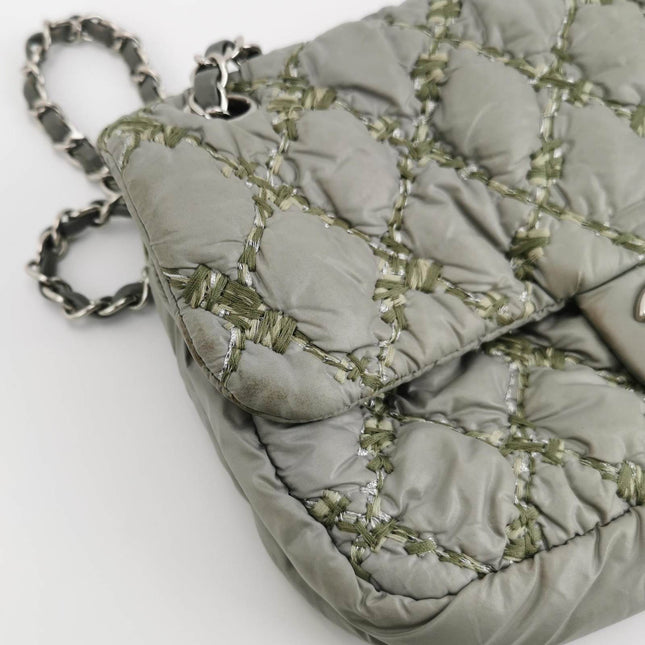 Sold Chanel 2011 Paris-Byzance Tweed On Stitch Nylon Quilted Flap Bag Grey