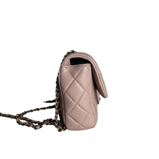 Sold Chanel Classic Flap 2014-2015 Beige Lambskin Leather Mini Crossbody Bag