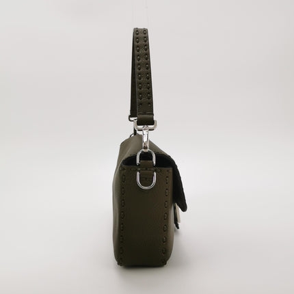 Fendi Baguette Selleria Medium Dark Green Calfskin Leather Crossbody Bag