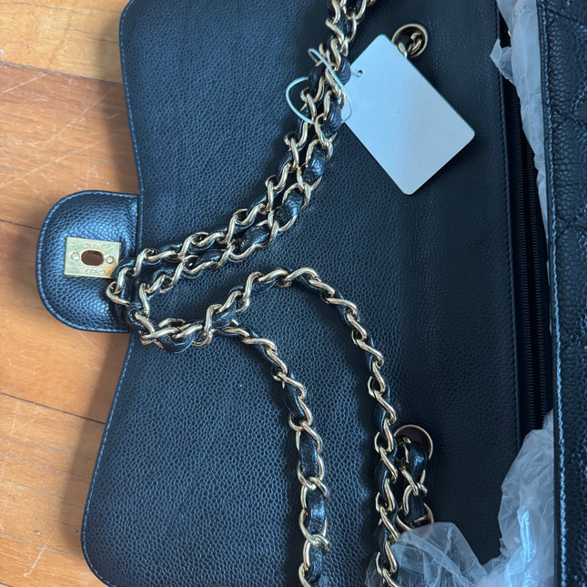 Chanel Classic Flap Jumbo Black Caviar Leather Single Flap 24k Gold Hardware 2008