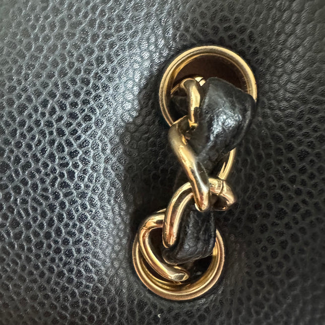 Chanel Classic Flap Jumbo Black Caviar Leather Single Flap 24k Gold Hardware 2008