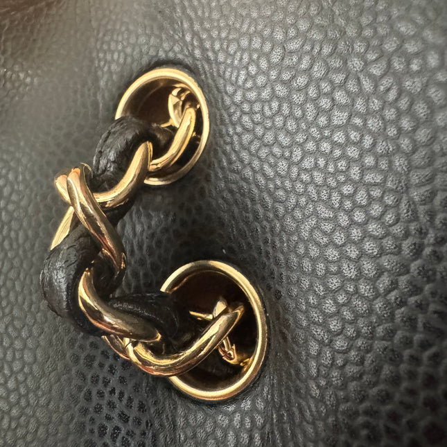 Chanel Classic Flap Jumbo Black Caviar Leather Single Flap 24k Gold Hardware 2008