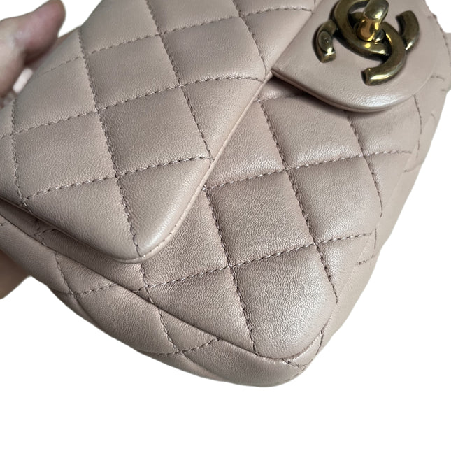 Sold Chanel Classic Flap 2014-2015 Beige Lambskin Leather Mini Crossbody Bag