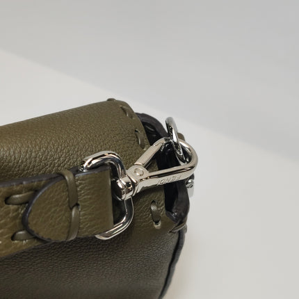 Fendi Baguette Selleria Medium Dark Green Calfskin Leather Crossbody Bag