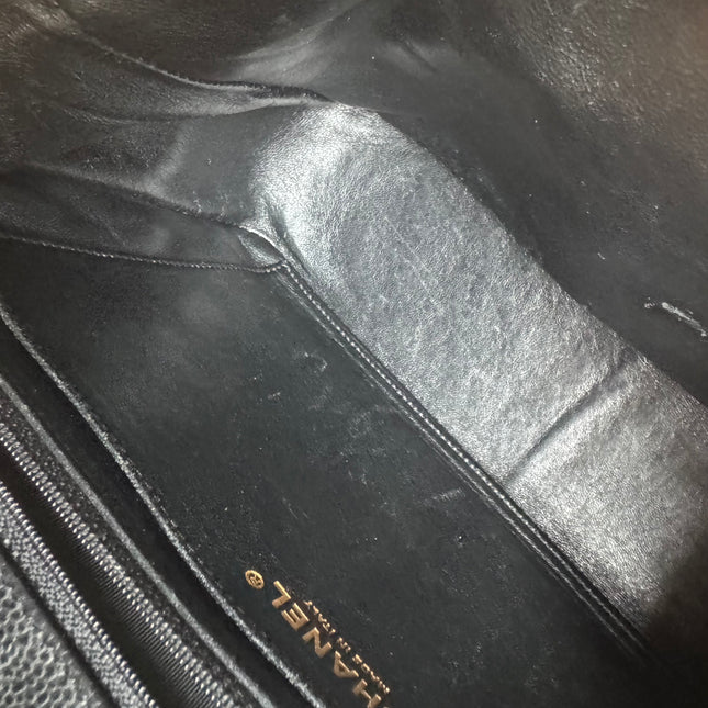 Chanel Classic Flap Jumbo Black Caviar Leather Single Flap 24k Gold Hardware 2008