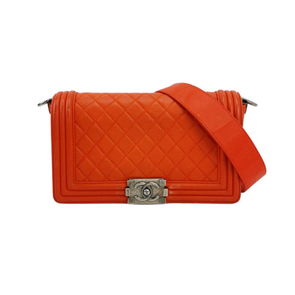 Sold Chanel Le Boy 2012 Medium Orange Lambskin Leather Bag-Luxbags