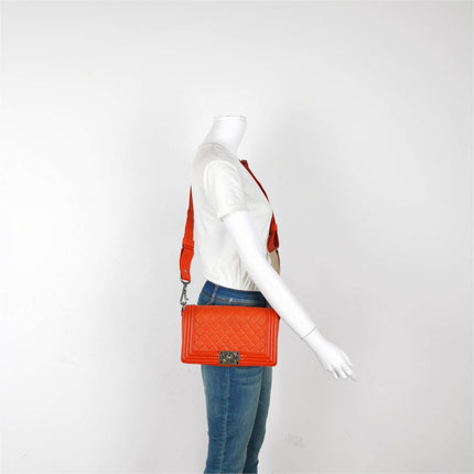 Sold Chanel Le Boy 2012 Medium Orange Lambskin Leather Bag