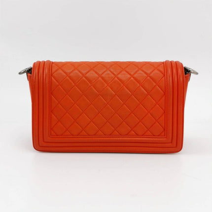 Sold Chanel Le Boy 2012 Medium Orange Lambskin Leather Bag